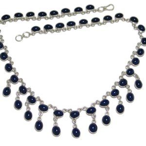 Bib Chain Necklace Sterling Silver w/ Blue Stone